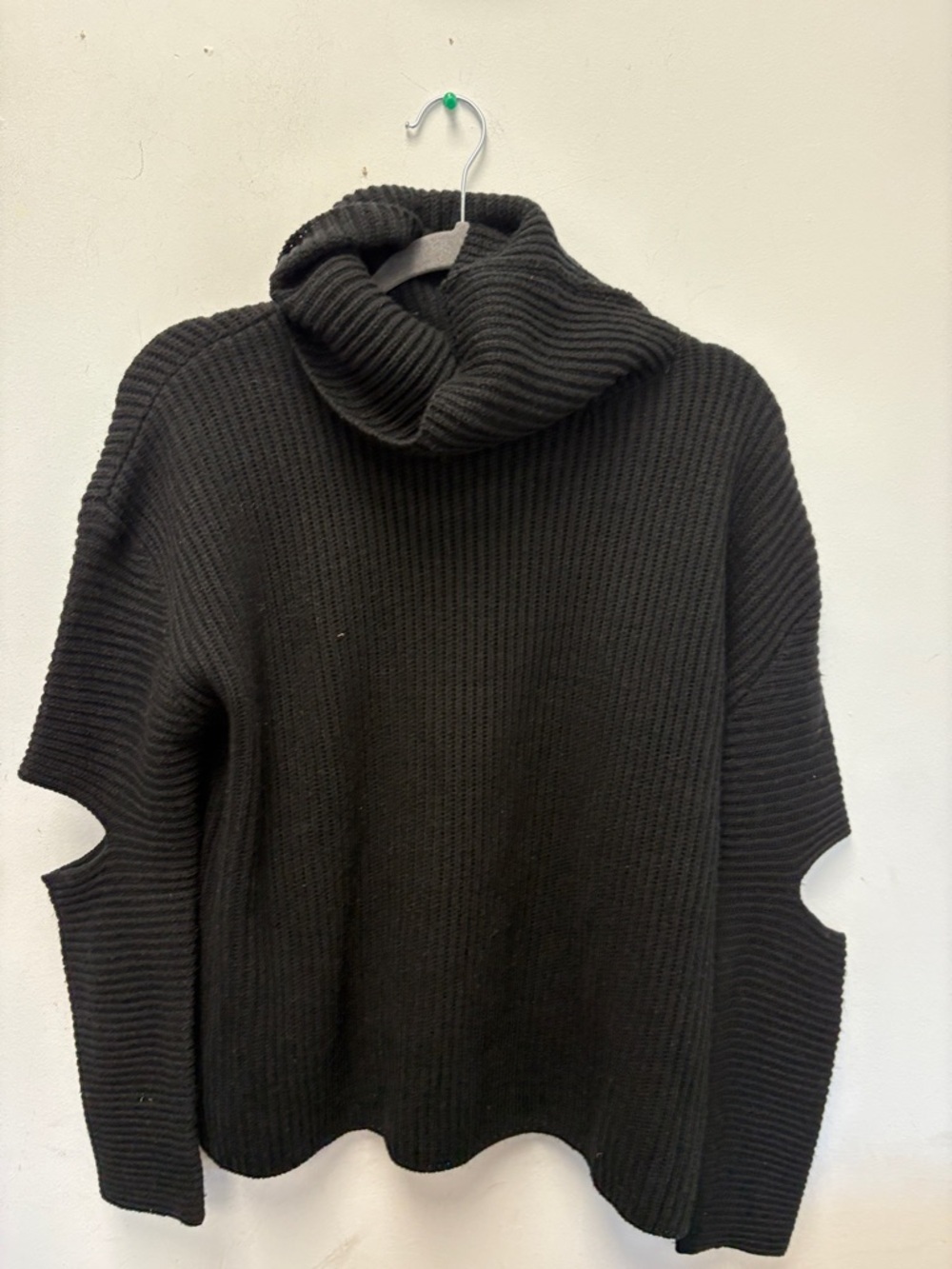 Aqua Black Chunky Turtleneck Sweater with Elbow Cutouts